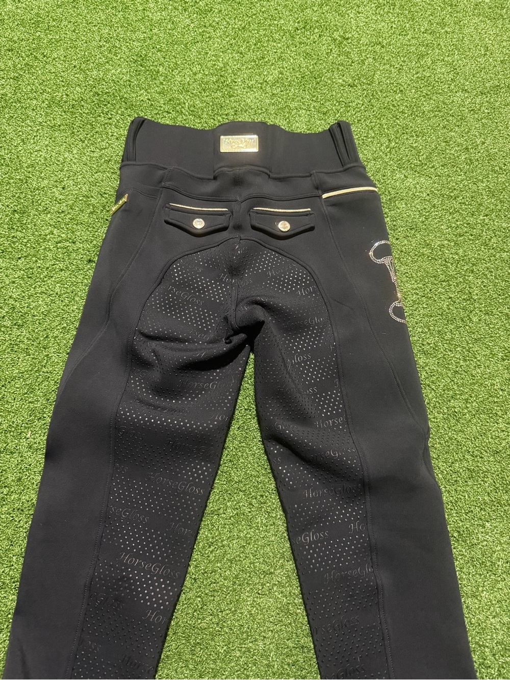Women's Black Riding Leggings with Gold Trim